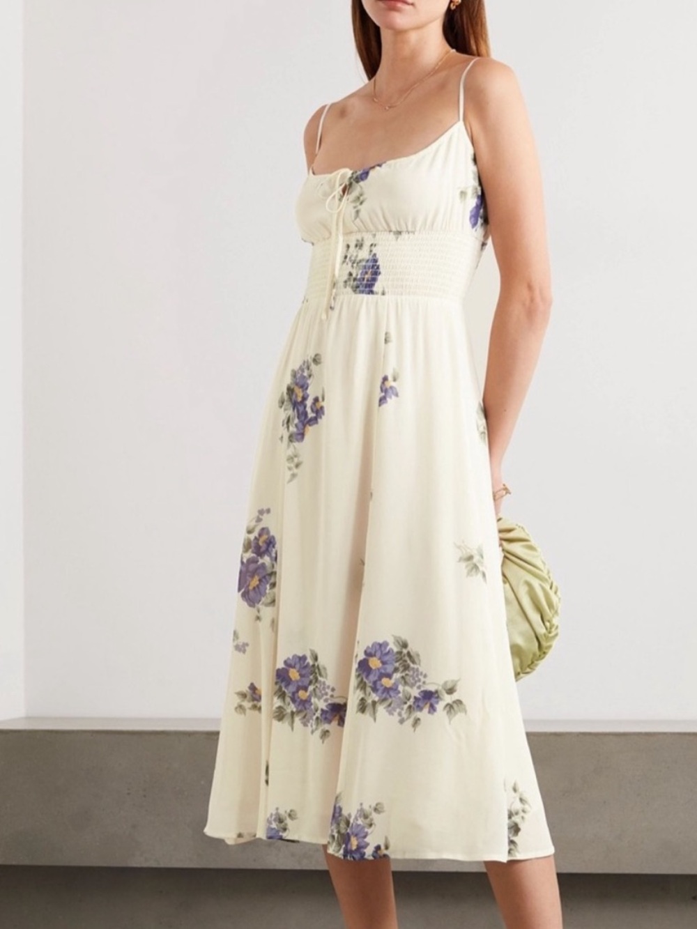 Reformation Cream Floral Spaghetti-Strap Midi Dress